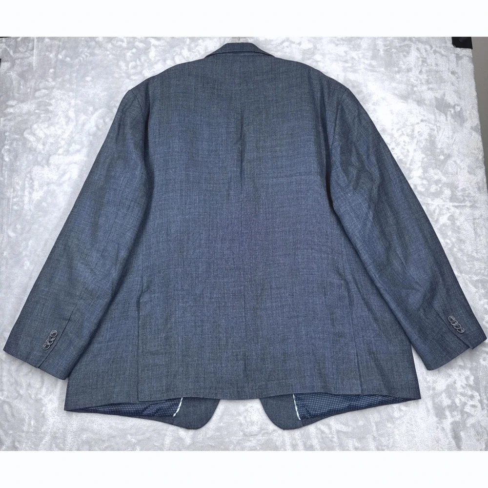 JOSEPH ABBOUD Tailored Fit Blazer Mens 52R Blue Linen Wool Hopsack Sport Coat